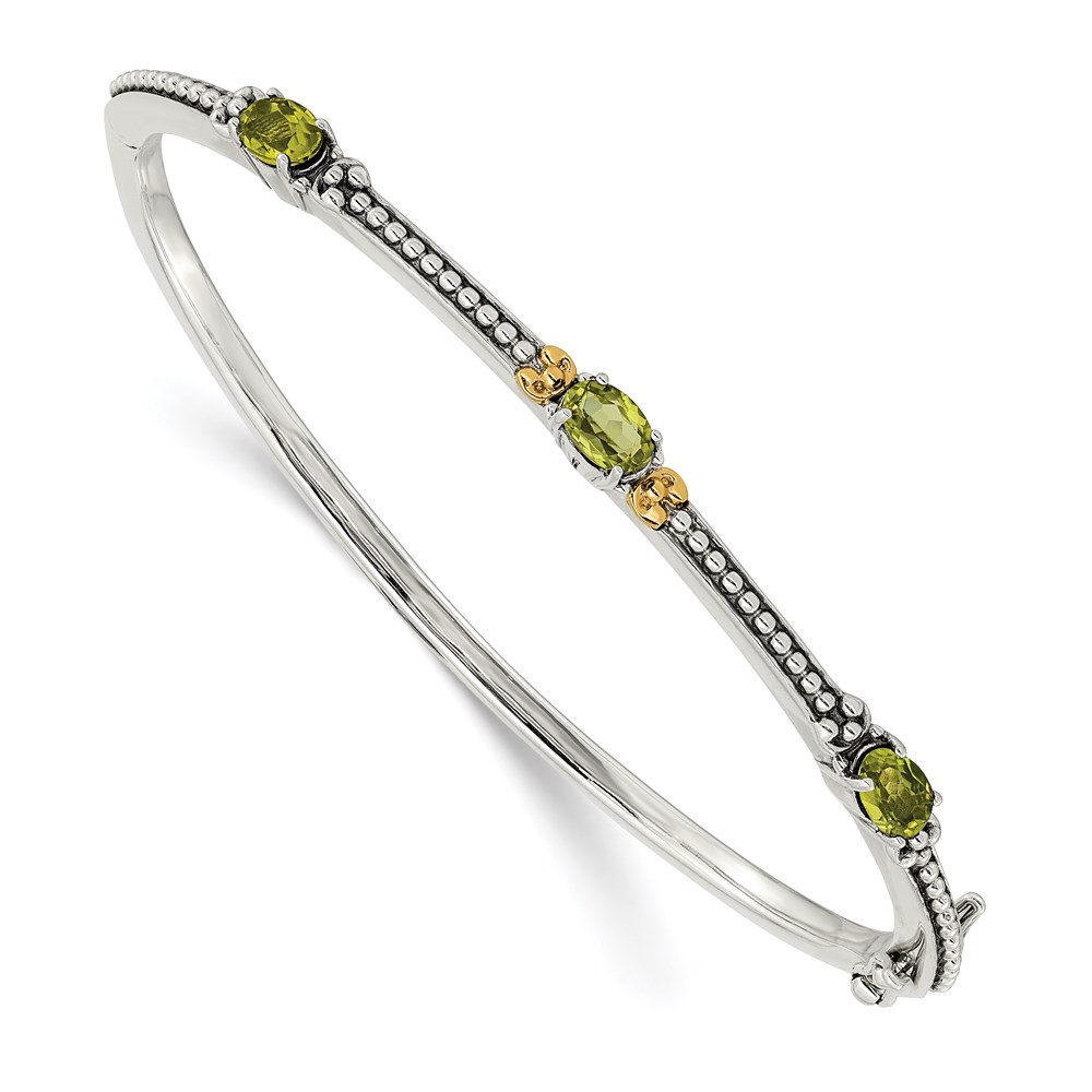 925 Ss W 14k Accent Antiqued Oval Peridot August Birthstone Hinged Bangle 539$